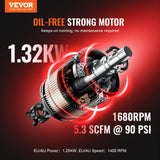 VEVOR Air Compressor Compact Portable Oil Free Compressor 40L 90 PSI - Front View