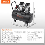VEVOR Air Compressor Compact Portable Oil Free Compressor 60L 90 PSI - Rear View