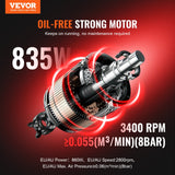 VEVOR Air Compressor Compact Portable Oil Free Compressor 8L 8bar - Front View