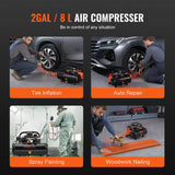 VEVOR Air Compressor Compact Portable Oil Free Compressor 8L 8bar - Rear View