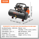 VEVOR Air Compressor Compact Portable Oil Free Compressor 8L 8bar - Close-Up Angle