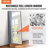 VEVOR Full Length Mirror, 1800x785 mm, Extra Large Standing Hanging or Leaning Rectangle Floor Mirror with Tempered Glass Aluminum Alloy Frame, Full Body Dressing Mirror for Living Room Bedroom, Black - Front View