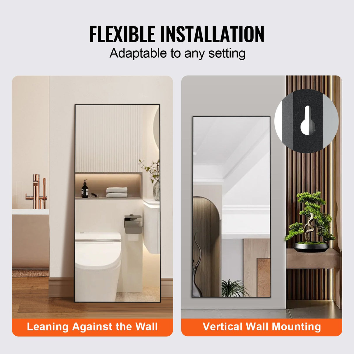 VEVOR Full Length Mirror, 1800x785 mm, Extra Large Standing Hanging or Leaning Rectangle Floor Mirror with Tempered Glass Aluminum Alloy Frame, Full Body Dressing Mirror for Living Room Bedroom, Black