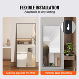 VEVOR Full Length Mirror, 1800x785 mm, Extra Large Standing Hanging or Leaning Rectangle Floor Mirror with Tempered Glass Aluminum Alloy Frame, Full Body Dressing Mirror for Living Room Bedroom, Black - 45-Degree Angle