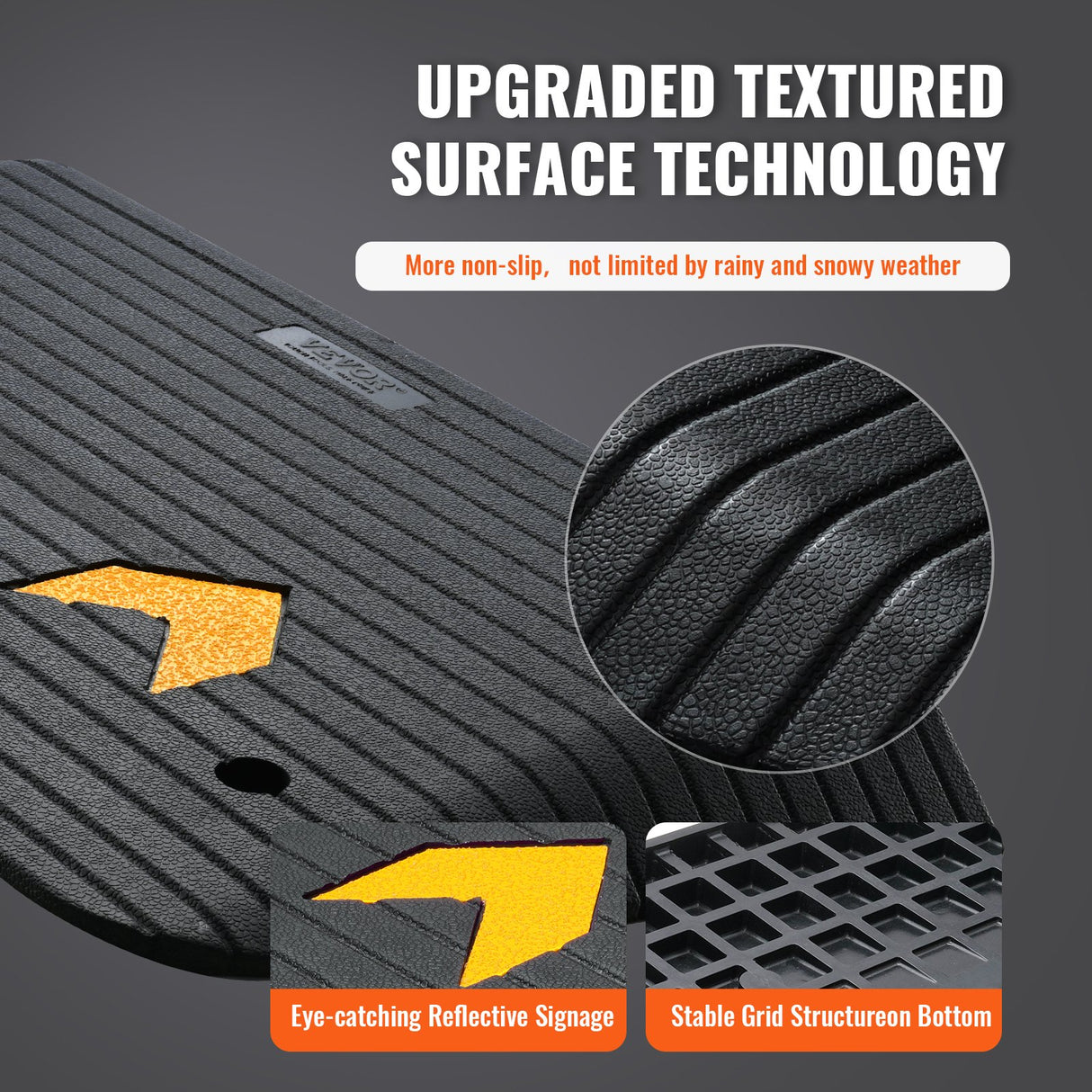 VEVOR Upgraded Rubber Threshold Ramp, 8.9 cm Rise Door Ramp with 1 Channel, Natural Rubber Car Ramp with Non-Slip Textured Surface, 15 tons Load Capacity Curb Ramp for Wheelchair and Scooter