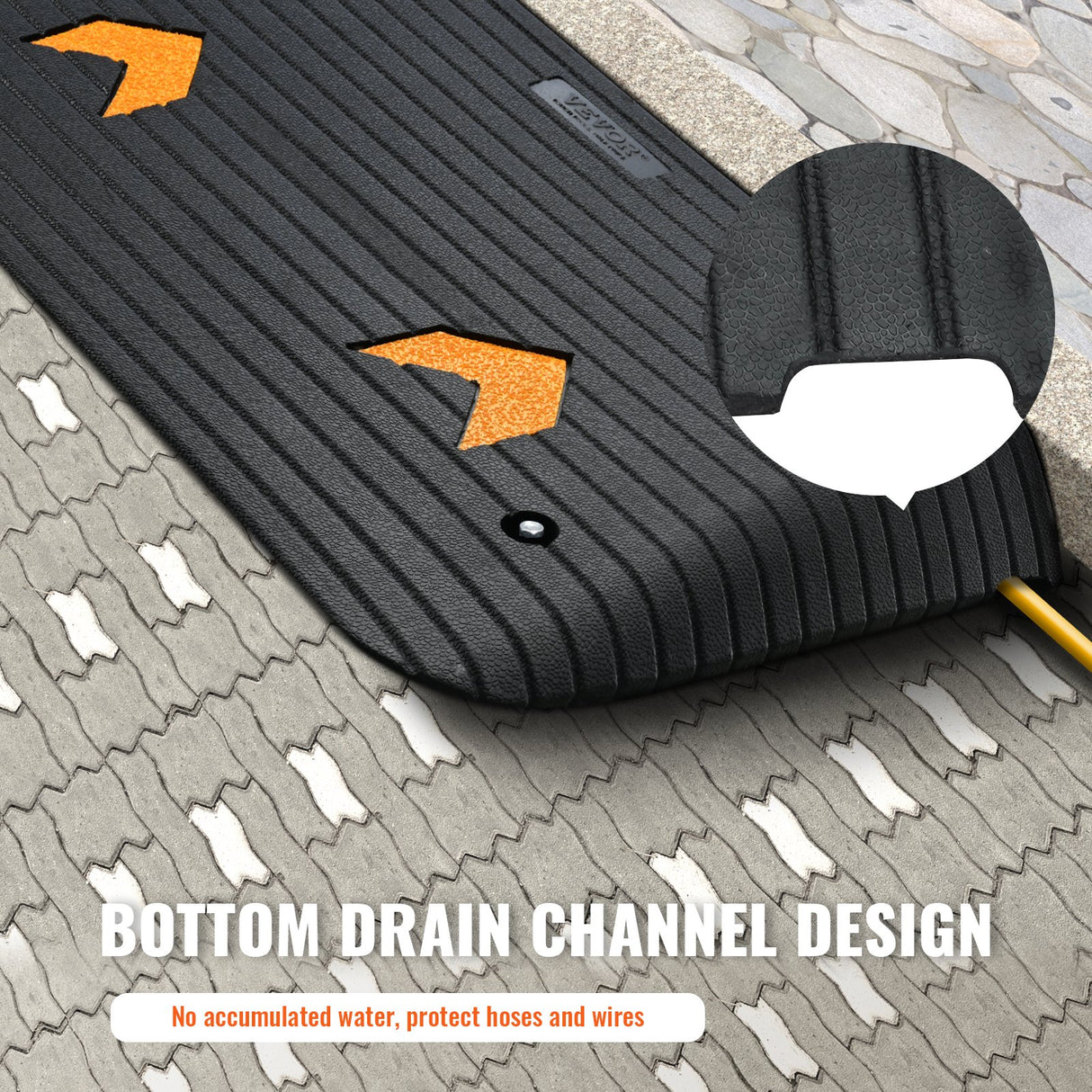 VEVOR Upgraded Rubber Threshold Ramp, 8.9 cm Rise Door Ramp with 1 Channel, Natural Rubber Car Ramp with Non-Slip Textured Surface, 15 tons Load Capacity Curb Ramp for Wheelchair and Scooter
