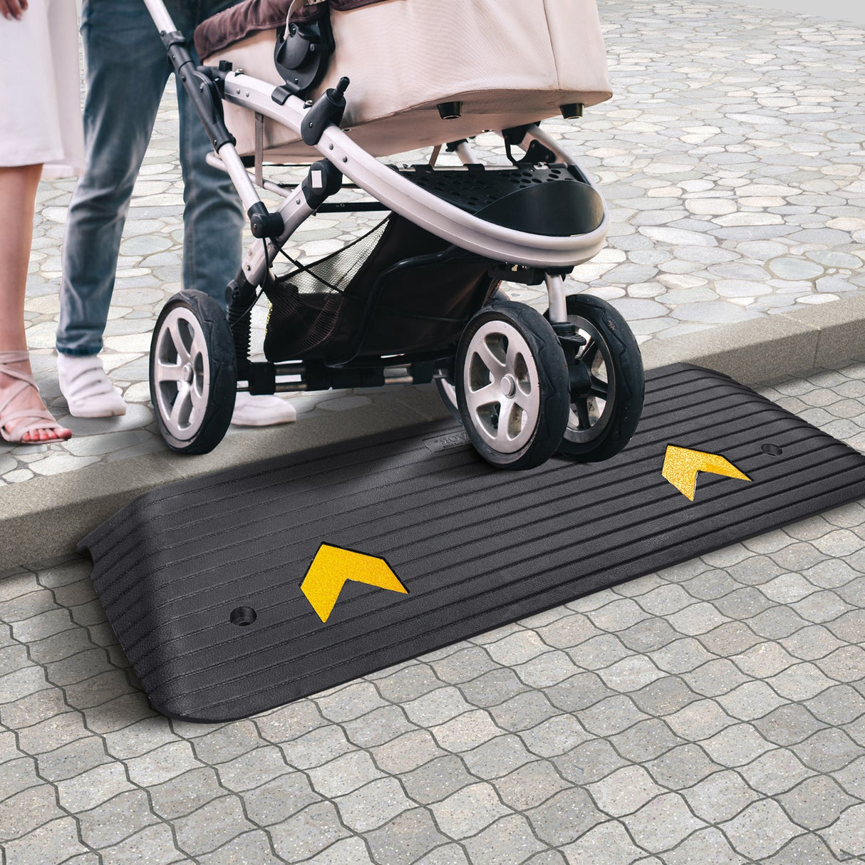 Upgraded Rubber Threshold Ramp, 3.8 cm Rise Wheelchair Ramp Doorway, Natural Curb Ramp Rated 15 tons Load Capacity, Non-Slip Textured Surface Rubber Curb Ramp for Wheelchair and Scooter