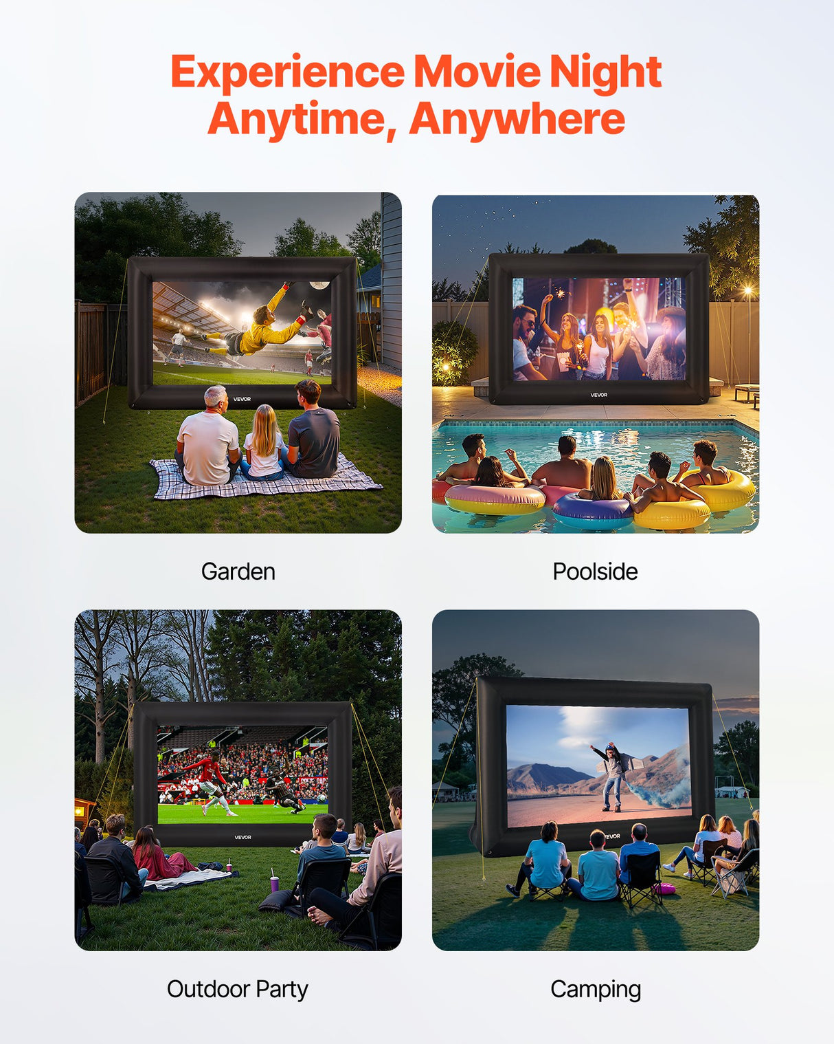 VEVOR 16 ft Inflatable Movie Screen 16:9 600D Movie Projector with Portable Bag