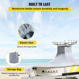 VEVOR T-Top Boat Cover, Fit for 22\'-24\' Boat, Heavy Duty 600D Marine Grade Oxford Hard Top Cover, UV Resistant Waterproof Center Console Boat Cover with 2 Support Poles and 7 Wind-Proof Straps, Gray - 45-Degree Angle