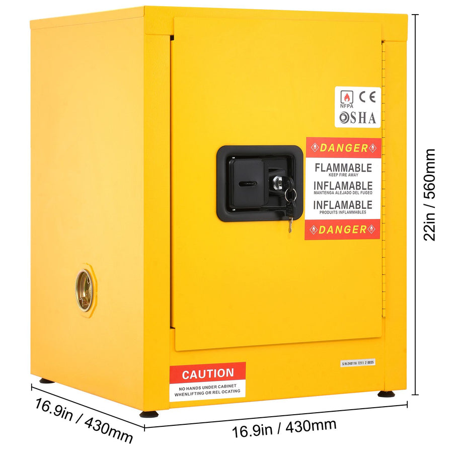 12 Gallon Safety Cabinet for Flammable Liquids Single door and Manual Close Yellow Hazardous Storage