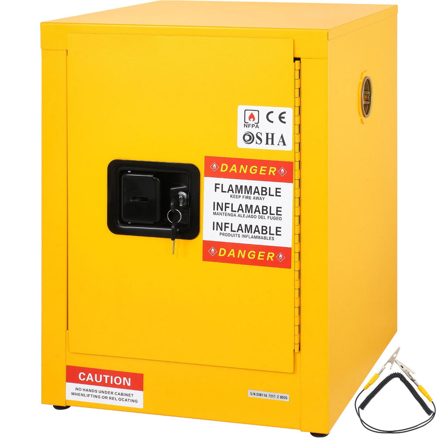12 Gallon Safety Cabinet for Flammable Liquids Single door and Manual Close Yellow Hazardous Storage