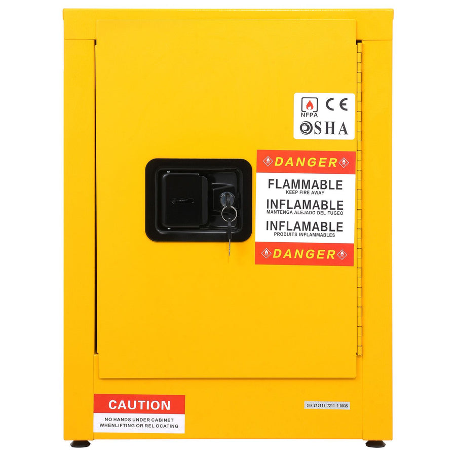 12 Gallon Safety Cabinet for Flammable Liquids Single door and Manual Close Yellow Hazardous Storage