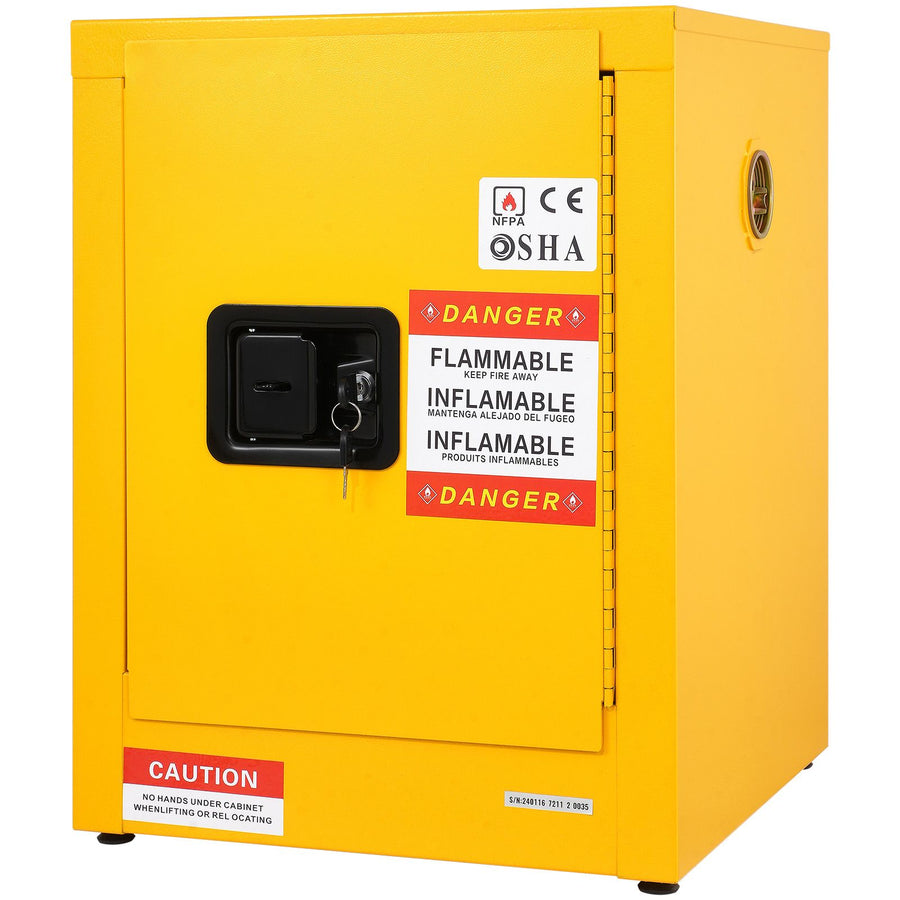 12 Gallon Safety Cabinet for Flammable Liquids Single door and Manual Close Yellow Hazardous Storage