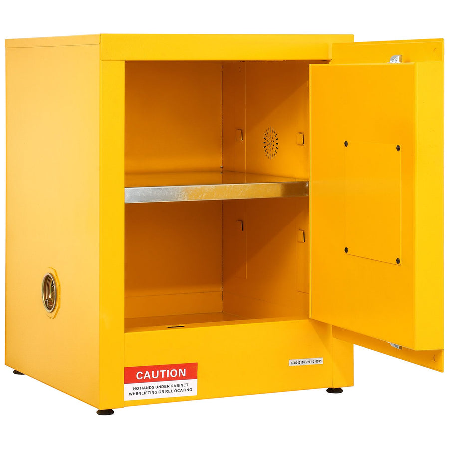 12 Gallon Safety Cabinet for Flammable Liquids Single door and Manual Close Yellow Hazardous Storage
