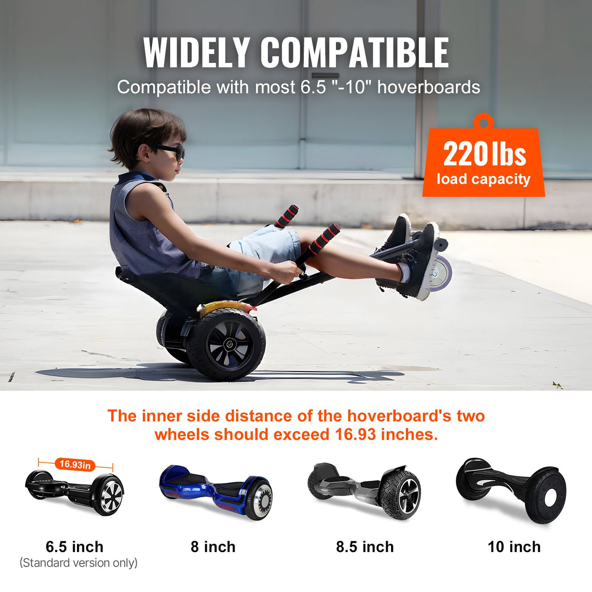 VEVOR Hoverboard Seat Attachment, Compatible with All 16.5cm20.3cm21.6cm25.4 Hoverboards,Grips Control,Adjustable Frame Length and 99.8 kg Load