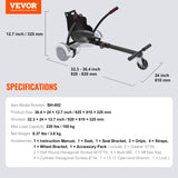 VEVOR Hoverboard Seat Attachment,for 16.5cm20.3cm21.6cm25.4cmHoverboards,with LED Lights,Grips Control,Adjustable Frame Length and 99.8 kg Load Capacity,Hover Board Go Karts Accessory, for Kids Adults - Close-Up Angle