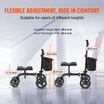 Folding Knee Scooter, Carbon Steel Steerable Knee Walker with Height-Adjustable Handlebar & Knee Pad, All-Terrain Solid Wheels, Dual Brakes, Leg Recovery Scooter for Broken Ankle Foot Injuries