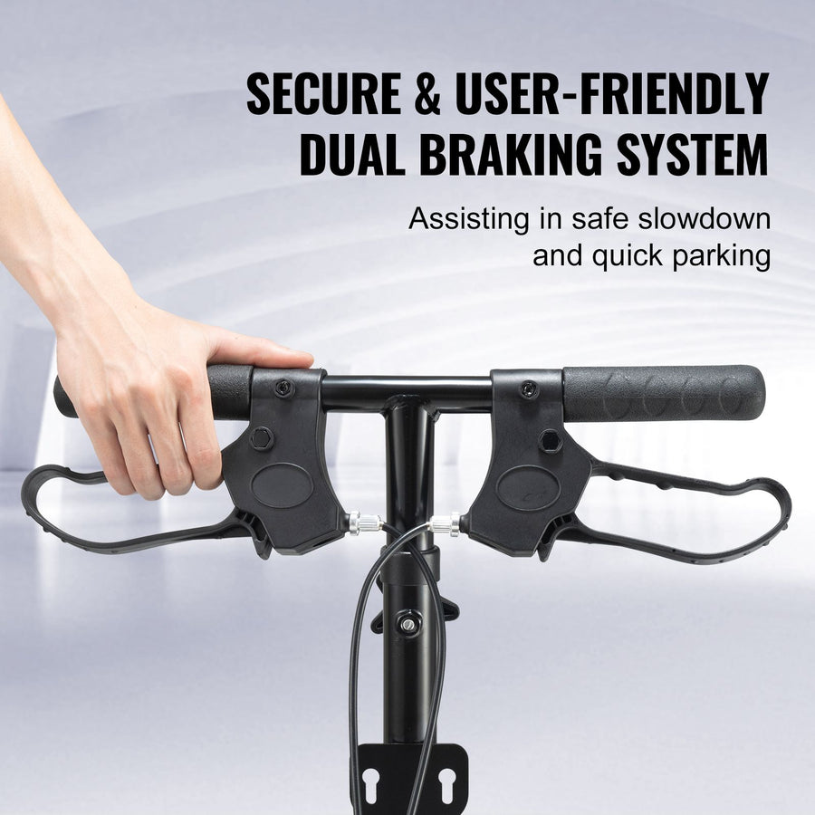 Folding Knee Scooter, Carbon Steel Steerable Knee Walker with Height-Adjustable Handlebar & Knee Pad, All-Terrain Solid Wheels, Dual Brakes, Leg Recovery Scooter for Broken Ankle Foot Injuries