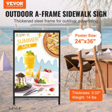 VEVOR A Frame Sidewalk Sign, 61x91cm Heavy Duty Slide-in Signboard Holder, Double-Sided Folding Sandwich Board Signs, Steel Pavement Sign Poster for