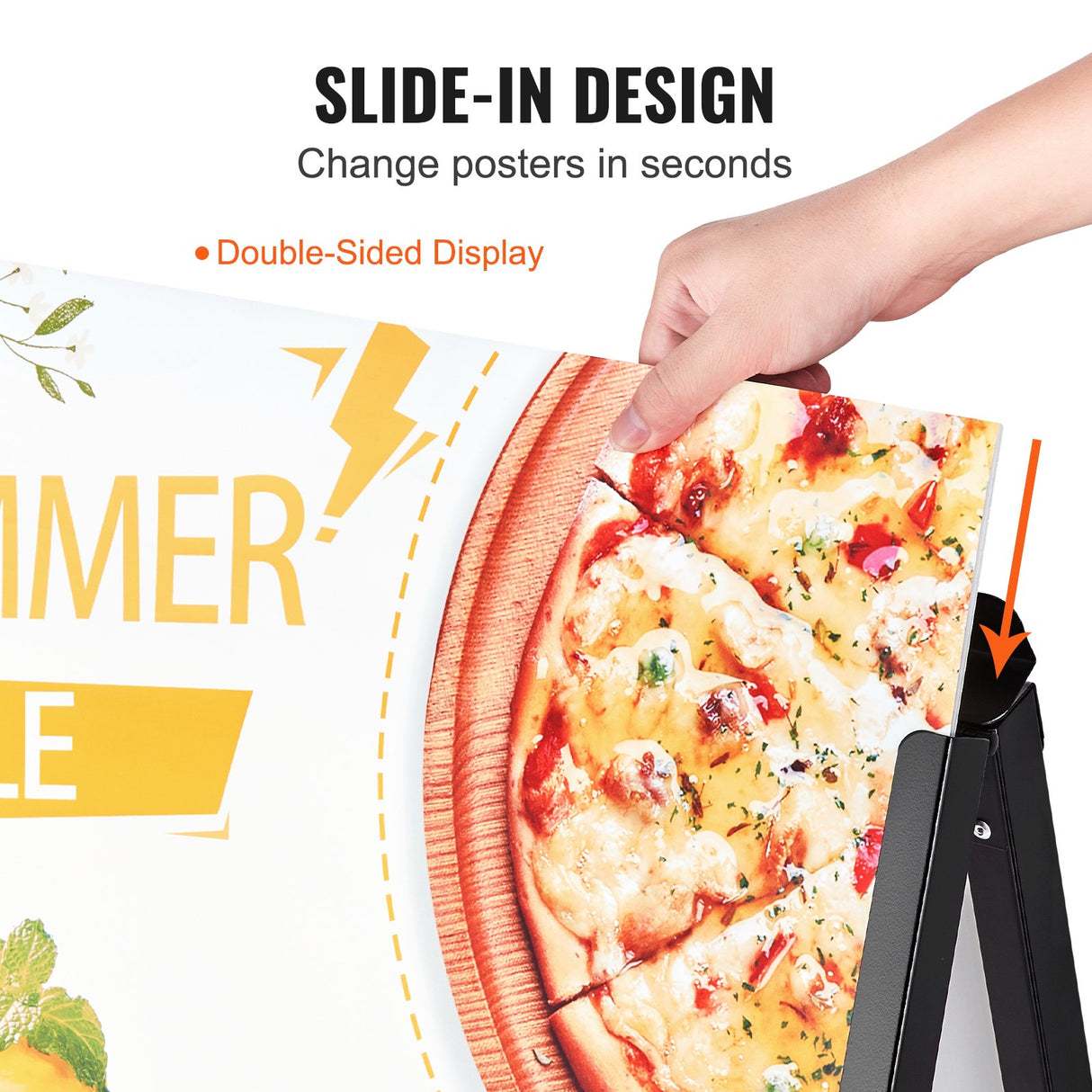 VEVOR A Frame Sidewalk Sign, 61x91cm Heavy Duty Slide-in Signboard Holder, Double-Sided Folding Sandwich Board Signs, Steel Pavement Sign Poster for