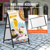 VEVOR A Frame Sidewalk Sign, 61x91cm Heavy Duty Slide-in Signboard Holder, Double-Sided Folding Sandwich Board Signs, Steel Pavement Sign Poster for