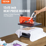 VEVOR Heat Press Machine 12x15in 8in1 Sublimation Transfer T-shirt Plate Mug Cup - Front View