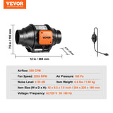 VEVOR Inline Duct Fan, 102mm 129.7 CFM with Variable Speed Controller, Quiet AC-motor Ventilation Exhaust Fan for Cooling Booster, Grow Tents, Hydroponics - Close-Up Angle