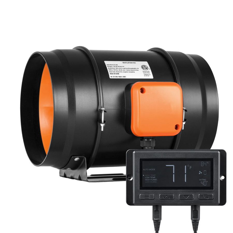 Inline Duct Fan, 203.2mm 506.2 CFM with Temperature Humidity Controller, Quiet EC-motor Ventilation Exhaust Fan for Cooling Booster, Grow Tents, Hydroponics
