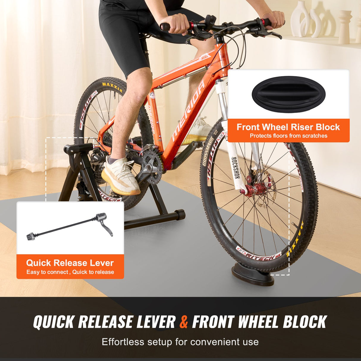 VEVOR Bike Trainer Stand, Fluid Stationary Bike Stand for 26"-29" Wheels, Noise Reduction Fluid Flywheel, Portable Cycling Stand for Indoor Riding