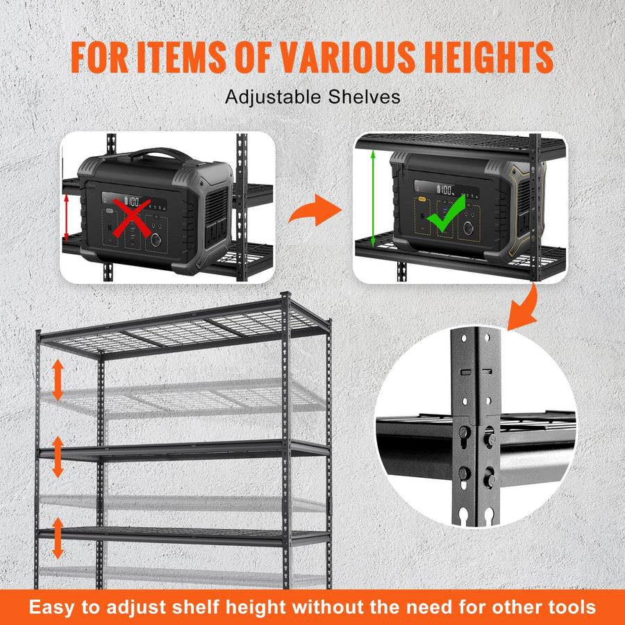Storage Shelving Unit, 5-Tier Adjustable, 2000 lbs Capacity, Heavy Duty Garage Shelves Metal Organizer Wire Rack, Black, 60" L x 24" W x 78" H for Kitchen Pantry Basement Bathroom Laundry Closet