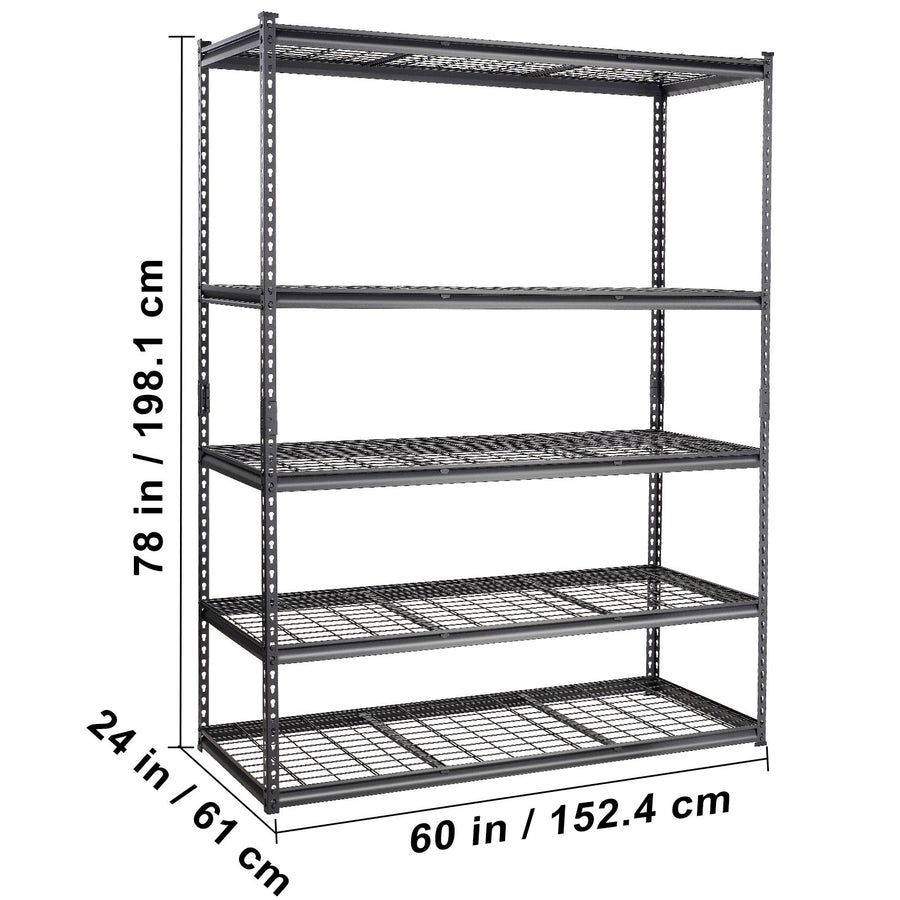 Storage Shelving Unit, 5-Tier Adjustable, 2000 lbs Capacity, Heavy Duty Garage Shelves Metal Organizer Wire Rack, Black, 60" L x 24" W x 78" H for Kitchen Pantry Basement Bathroom Laundry Closet