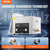 VEVOR 15L Ultrasonic Cleaner with Heater Timer & Basket Digital Sonic Machine - Front View