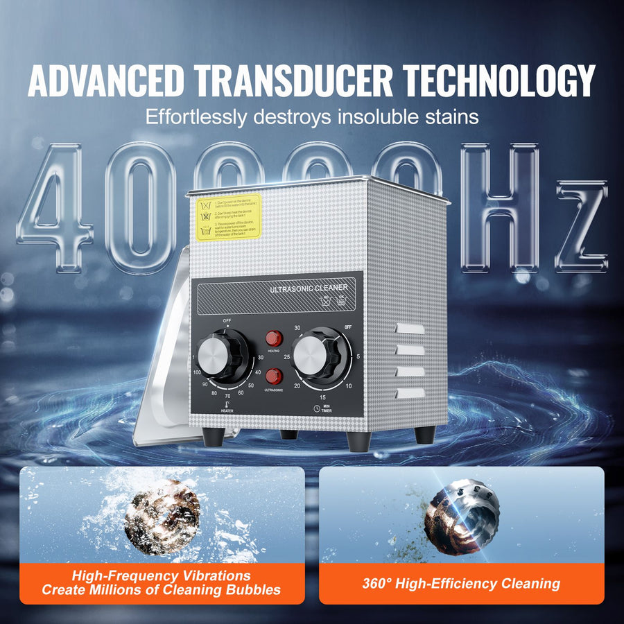 2L Ultrasonic Cleaner with Heater Timer & Basket, Professional Digital Sonic Cavitation Machine, 60W Cleaning Machine for Watch Instruments, Glasses, Coin, Metal Parts, Tool