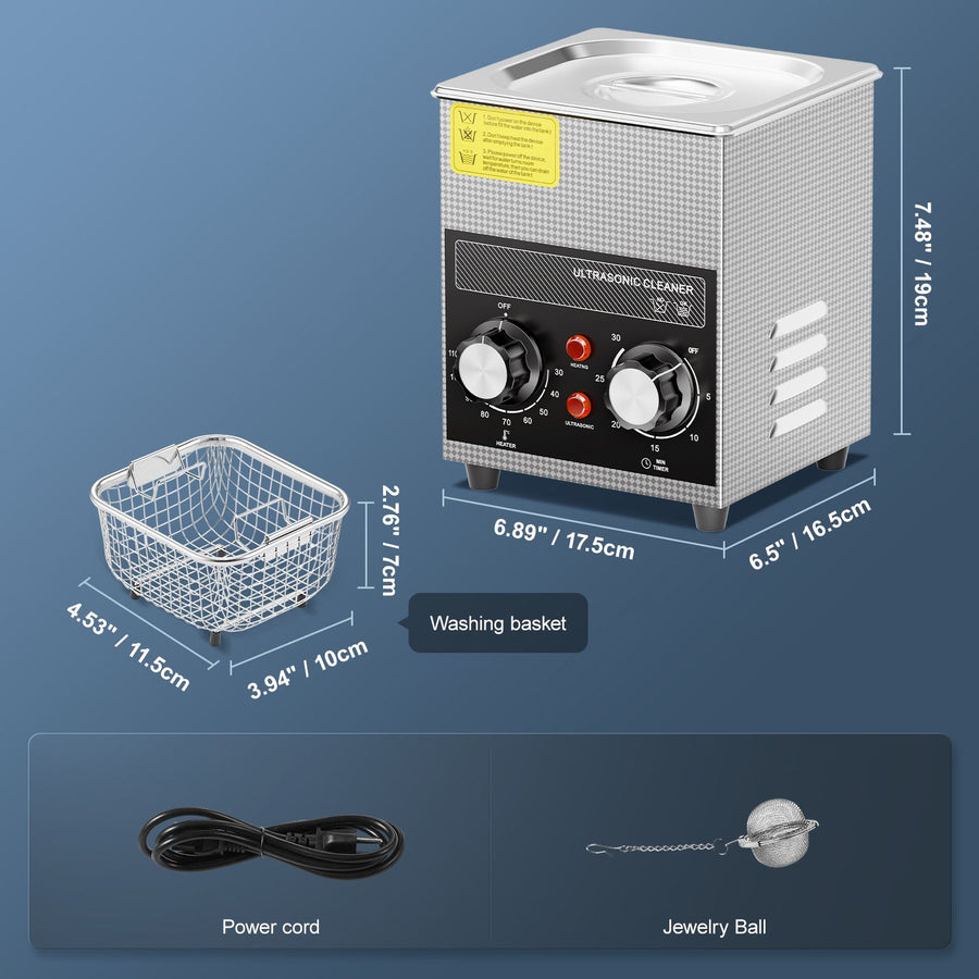 2L Ultrasonic Cleaner with Heater Timer & Basket, Professional Digital Sonic Cavitation Machine, 60W Cleaning Machine for Watch Instruments, Glasses, Coin, Metal Parts, Tool