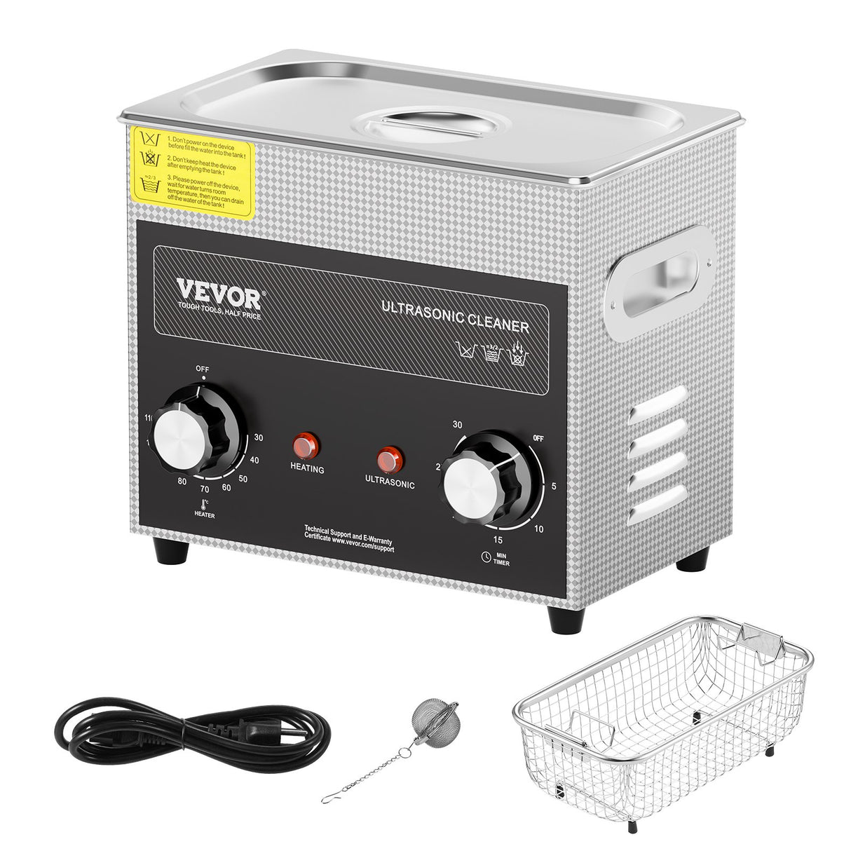 VEVOR 3L Ultrasonic Cleaner with Heater Timer & Basket, Professional Digital Sonic Cavitation Machine, 120W Cleaning Machine for Watch Instruments, Glasses, Coin, Metal Parts, Tool