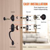 VEVOR Front Door Handle and Deadbolt Set, Matte Black Front Door Lock Set with Interior Knob, Single Cylinder Handleset Adjustable Hole Spacing, for Right and Left Handed Entrance and Front Door - 45-Degree Angle