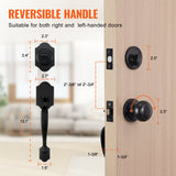 VEVOR Front Door Handle and Deadbolt Set, Matte Black Front Door Lock Set with Interior Knob, Single Cylinder Handleset Adjustable Hole Spacing, for Right and Left Handed Entrance and Front Door - Rear View