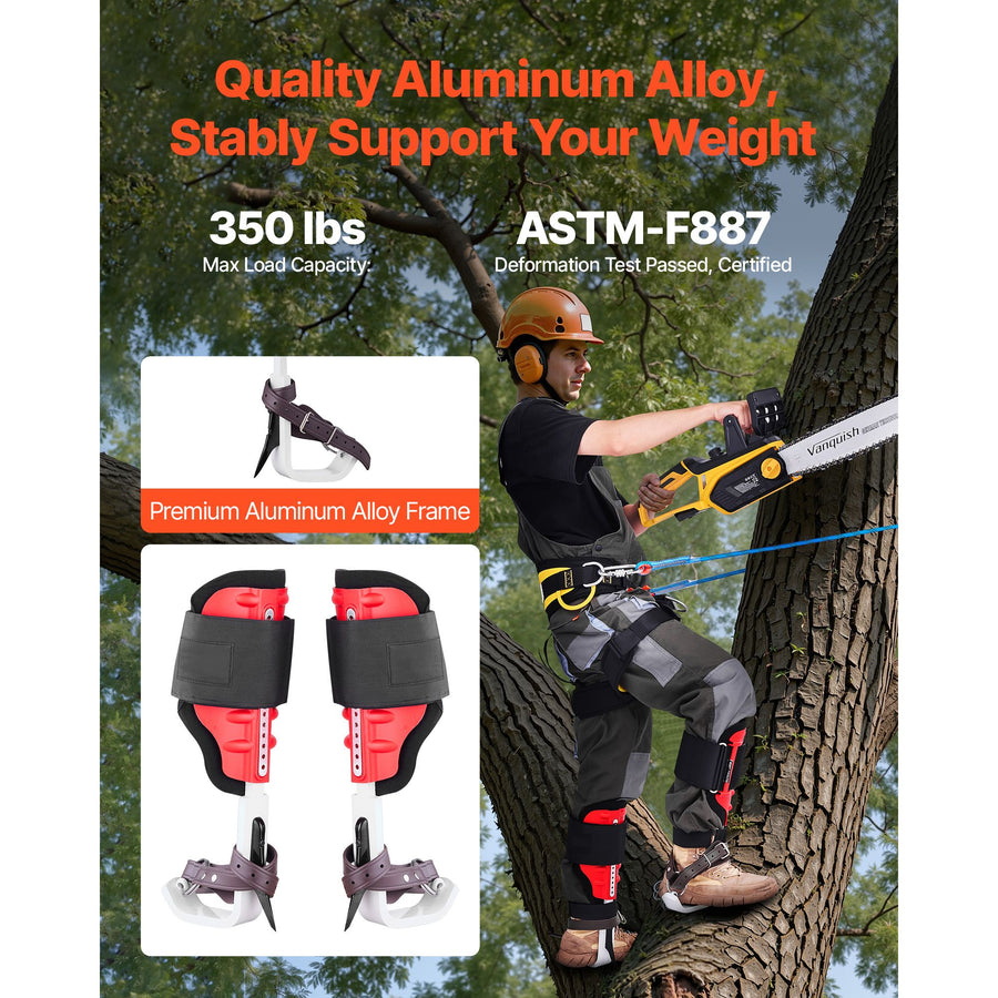 Tree Climbing Spikes Set, Height-Adjustable Tree Climbing Gear with Straps & Spike Protectors, 159 kg Load Capacity, Durable Aluminum Climb Spurs Arborist Equipment for Fruit Picking Hunting
