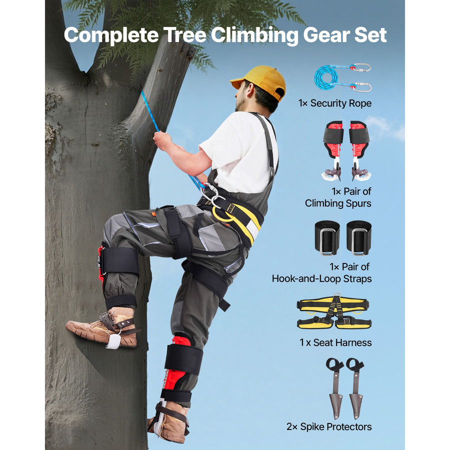 Tree Climbing Spikes Set, Height-Adjustable Tree Climbing Gear with Straps & Spike Protectors, 159 kg Load Capacity, Durable Aluminum Climb Spurs Arborist Equipment for Fruit Picking Hunting