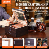 VEVOR 50 Cigar Humidor Glasstop Cedar Cigar Box Humidifier & Hygrometer & Drawer - Front View