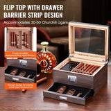 VEVOR 50 Cigar Humidor Glasstop Cedar Cigar Box Humidifier & Hygrometer & Drawer - Top-Down View