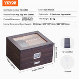 VEVOR 50 Cigar Humidor Glasstop Cedar Cigar Box Humidifier & Hygrometer & Drawer - Close-Up Angle