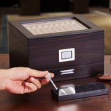 VEVOR 50 Cigar Humidor Glasstop Cedar Cigar Box Humidifier & Hygrometer & Drawer - Low Angle