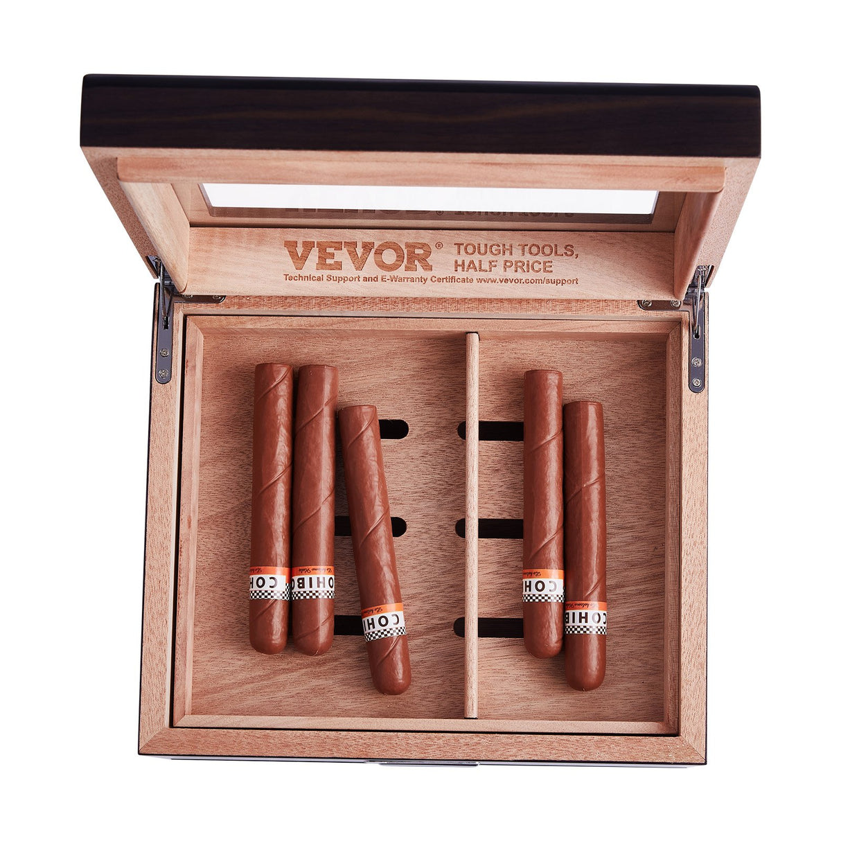 VEVOR 50 Cigar Humidor Glasstop Cedar Cigar Box Humidifier & Hygrometer & Drawer
