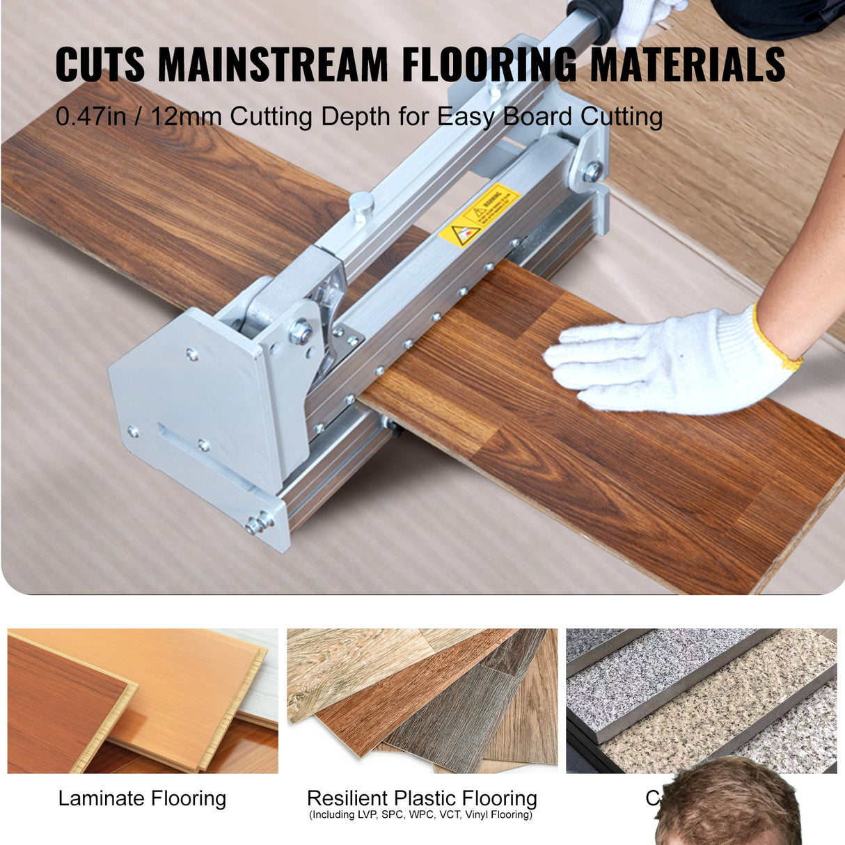 VEVOR Floor Cutter 330mm, Cuts Vinyl Plank, Laminate, Engineered Hardwood, Siding, 12mm Cutting Dept