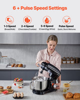 VEVOR Stand Mixer 5.68 L Electric Dough Mixer 1100W 6 + P Speeds Food Beater - Side View