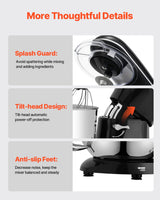VEVOR Stand Mixer 5.68 L Electric Dough Mixer 1100W 6 + P Speeds Food Beater - Rear View