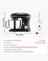 VEVOR Stand Mixer 5.68 L Electric Dough Mixer 1100W 6 + P Speeds Food Beater