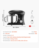 VEVOR Stand Mixer 5.68 L Electric Dough Mixer 1100W 6 + P Speeds Food Beater - Close-Up Angle