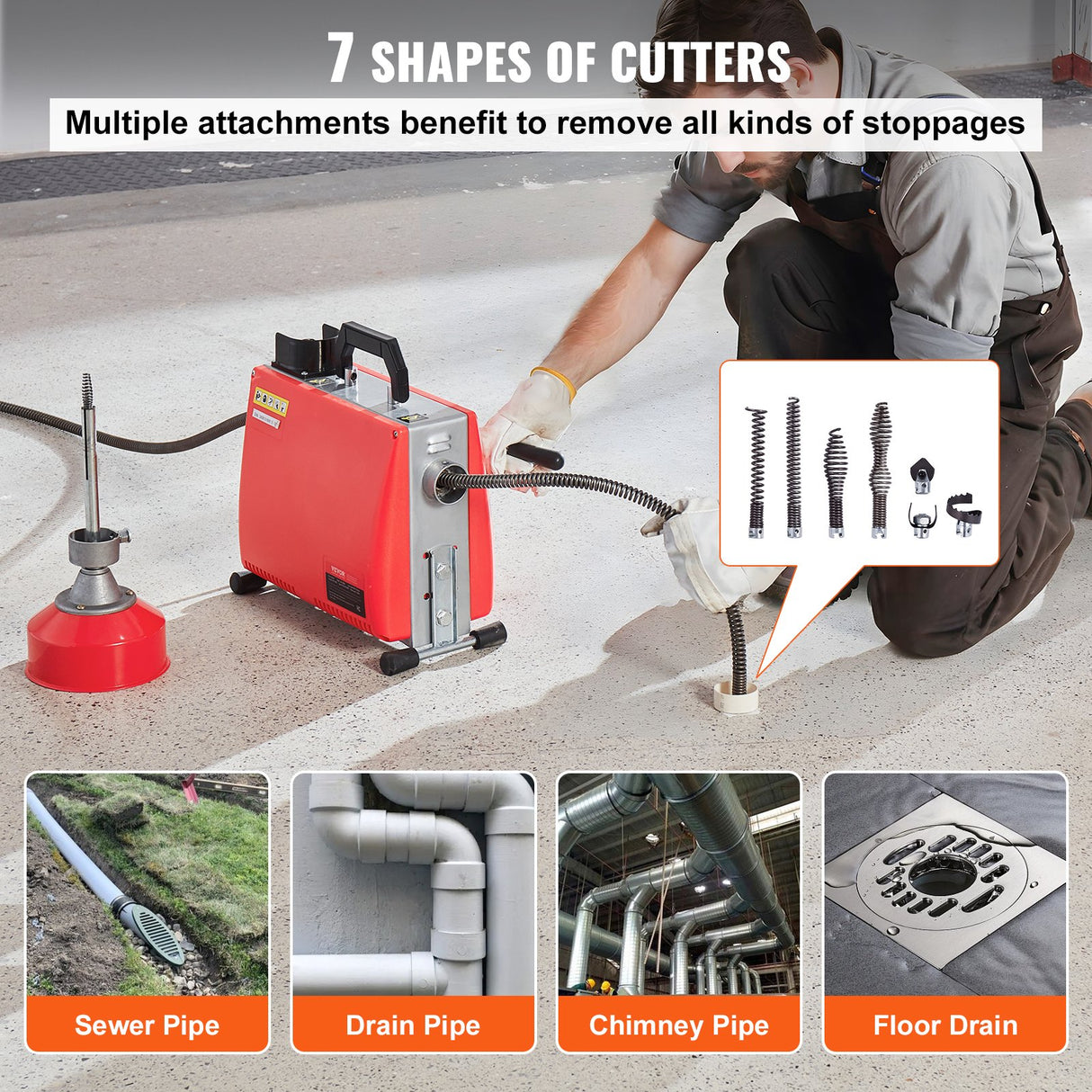 Drain Cleaner Machine 66FT x 5/8" 250W Sewer Snake Auger Manual Feed